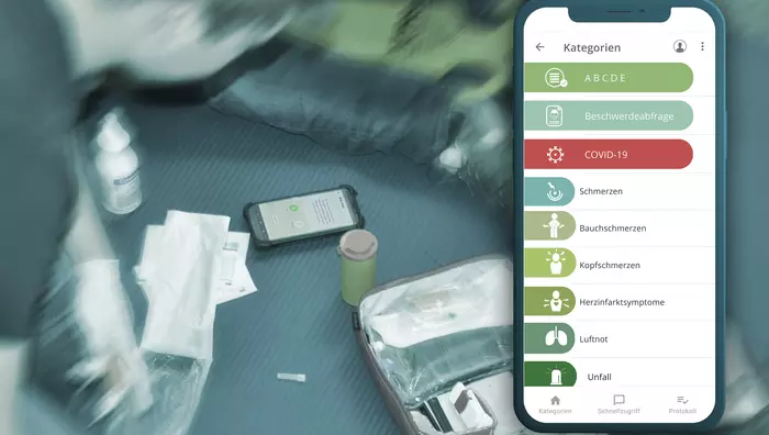 Auf dem Bildschirm eines Mobiltelefons ist die Ansicht der aidminutes.rescue-App zu sehen