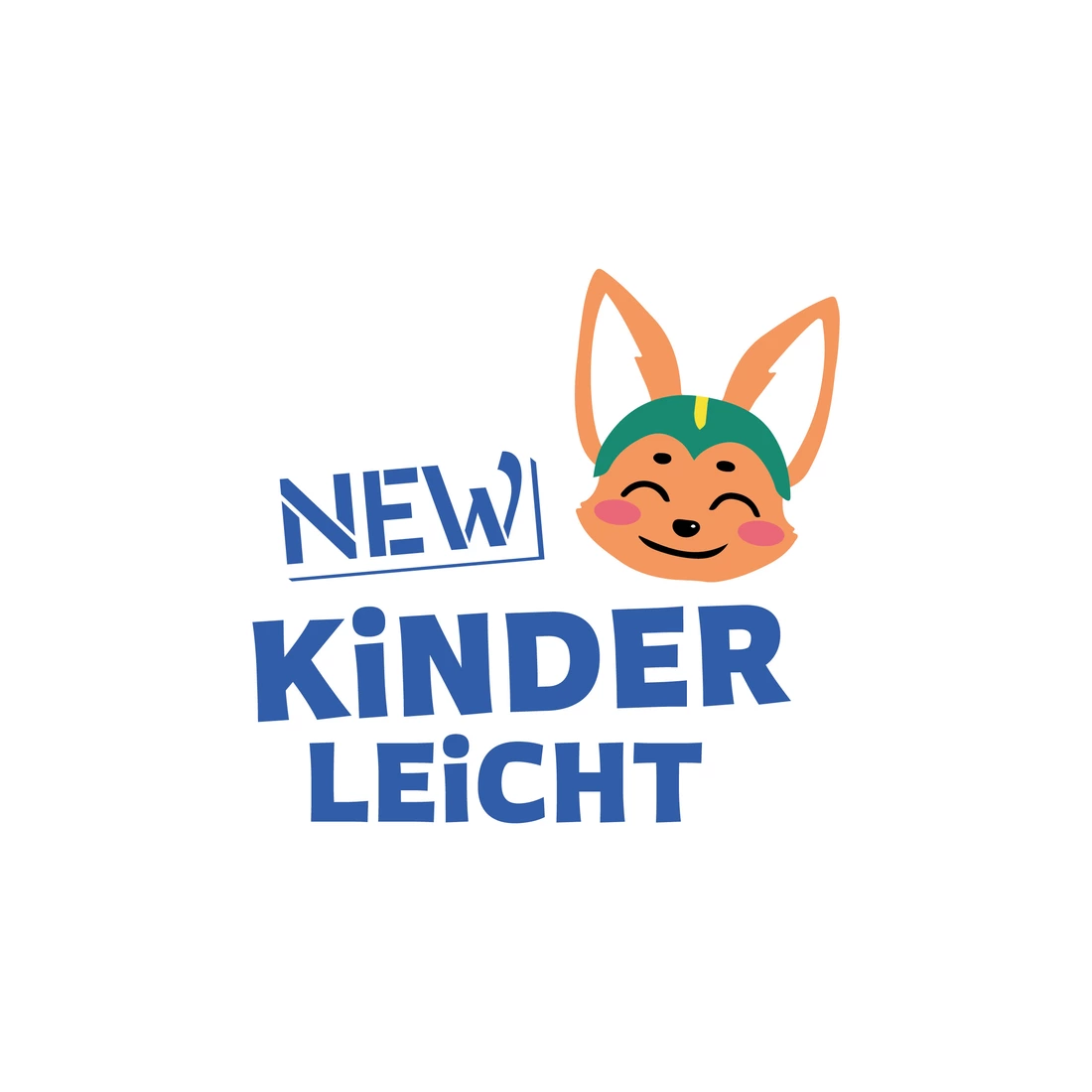 Zu sehen ist der Kopf des Maskottchens der App Fuchs Fritzi. Daneben steht der blaue Schriftzug NEW Kinderleicht.