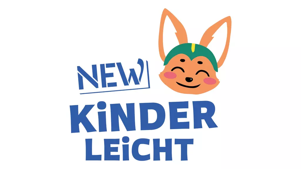 Zu sehen ist der Kopf des Maskottchens der App Fuchs Fritzi. Daneben steht der blaue Schriftzug NEW Kinderleicht.