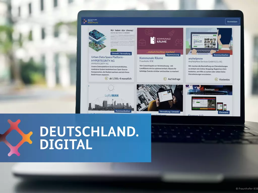 Auf einem Laptop ist der Markplatz Deutschland.Digital zu sehen