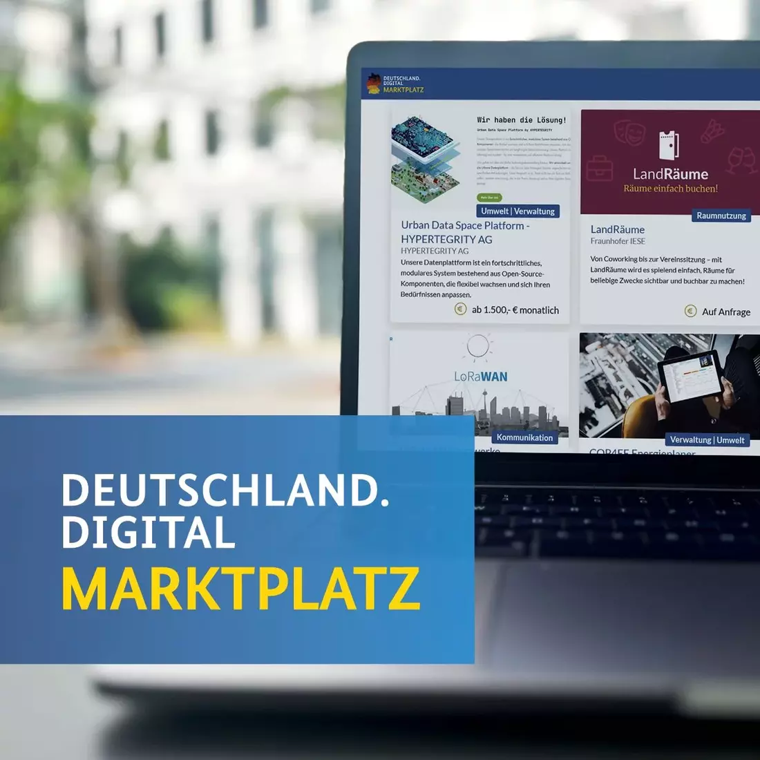 Auf einem Laptop ist der Markplatz Deutschland.Digital zu sehen