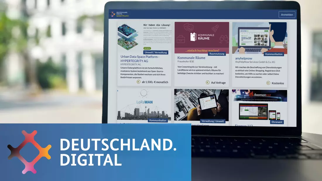 Auf einem Laptop ist der Markplatz Deutschland.Digital zu sehen