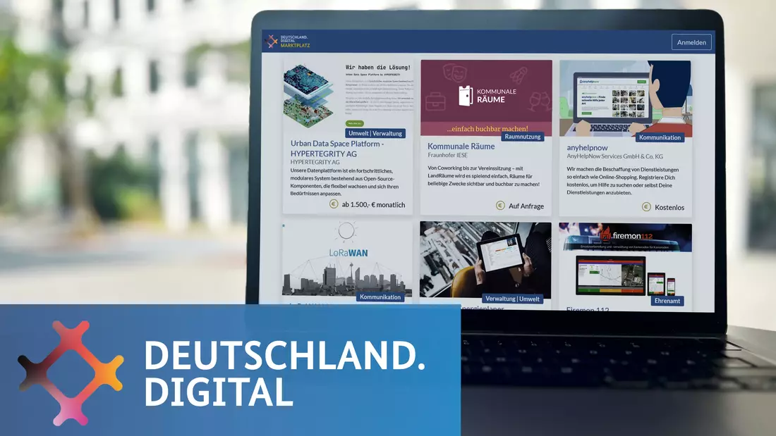 Auf einem Laptop ist der Markplatz Deutschland.Digital zu sehen