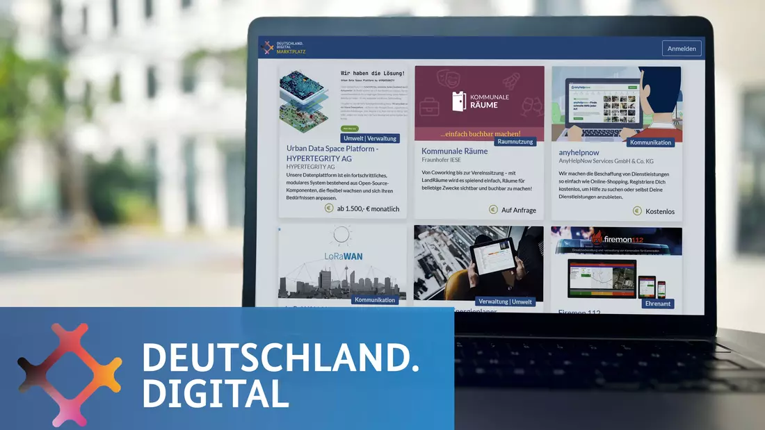 Auf einem Laptop ist der Markplatz Deutschland.Digital zu sehen