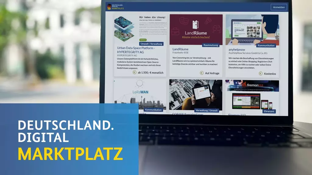 Auf einem Laptop ist der Markplatz Deutschland.Digital zu sehen