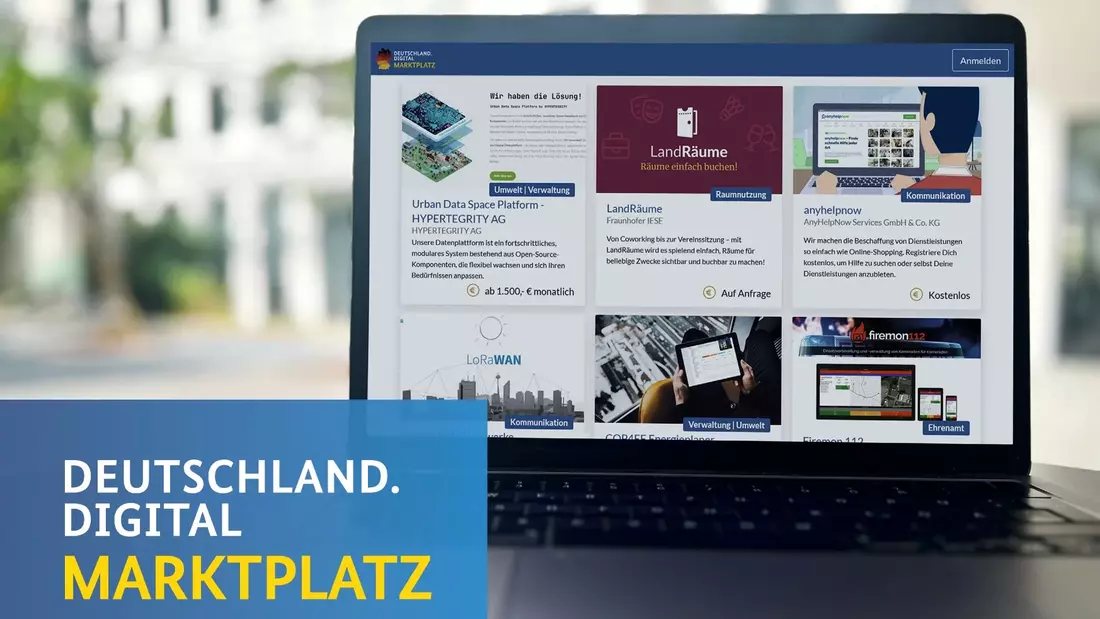 Auf einem Laptop ist der Markplatz Deutschland.Digital zu sehen